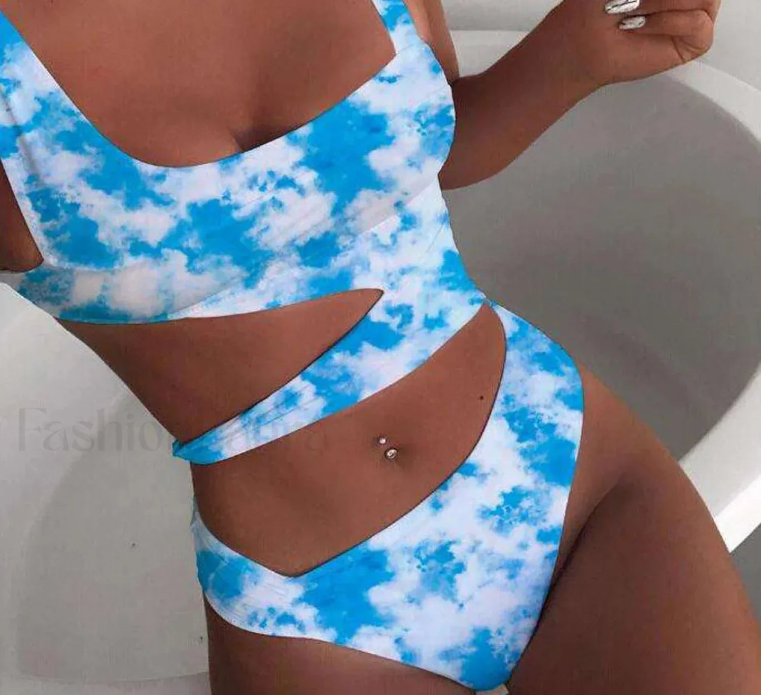 Cloud Print Bandage Push Up One Piece