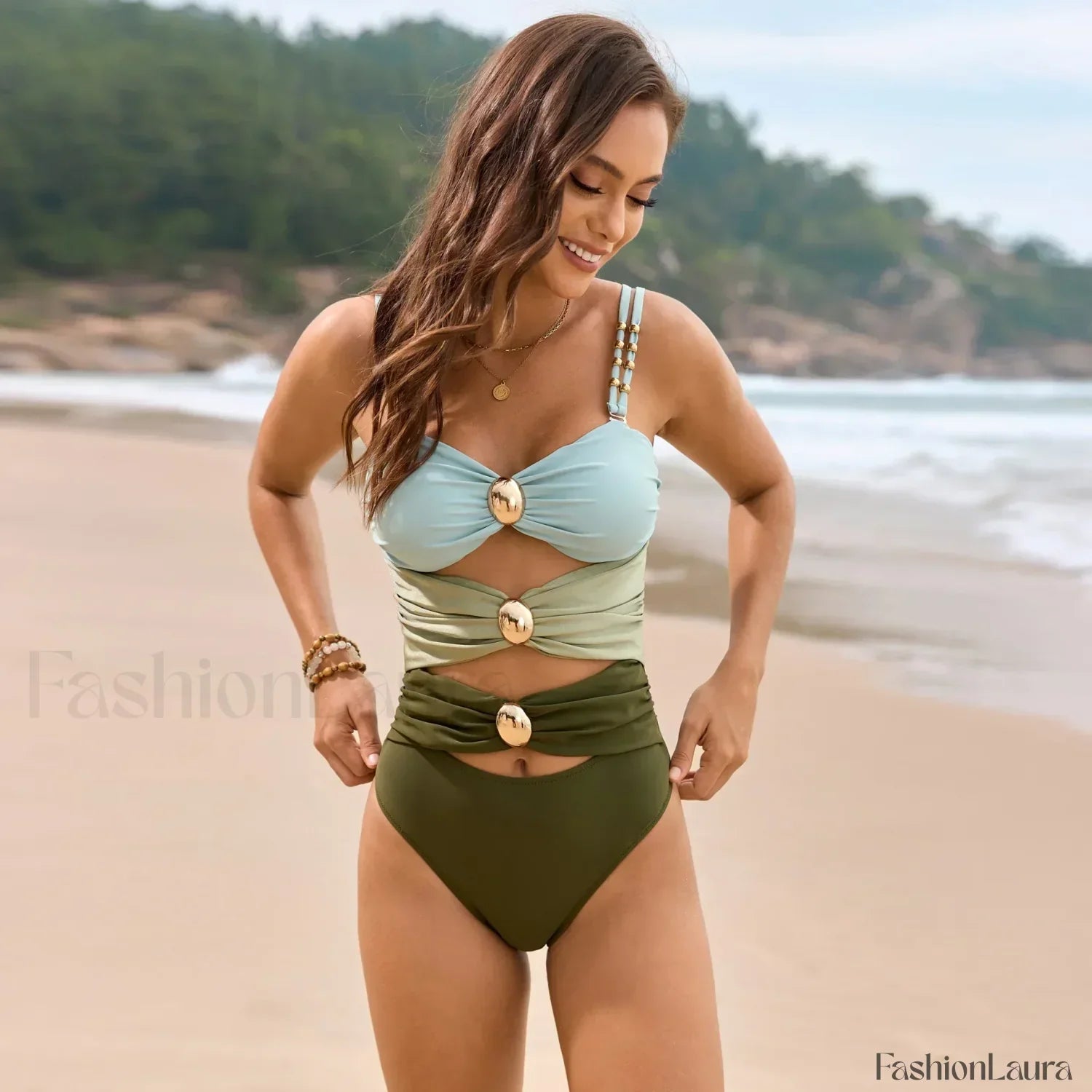 Color Splicing Bikini Style One Piece