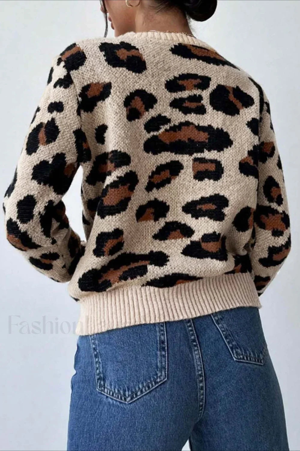 Colorblock Leopard Crewneck Sweater