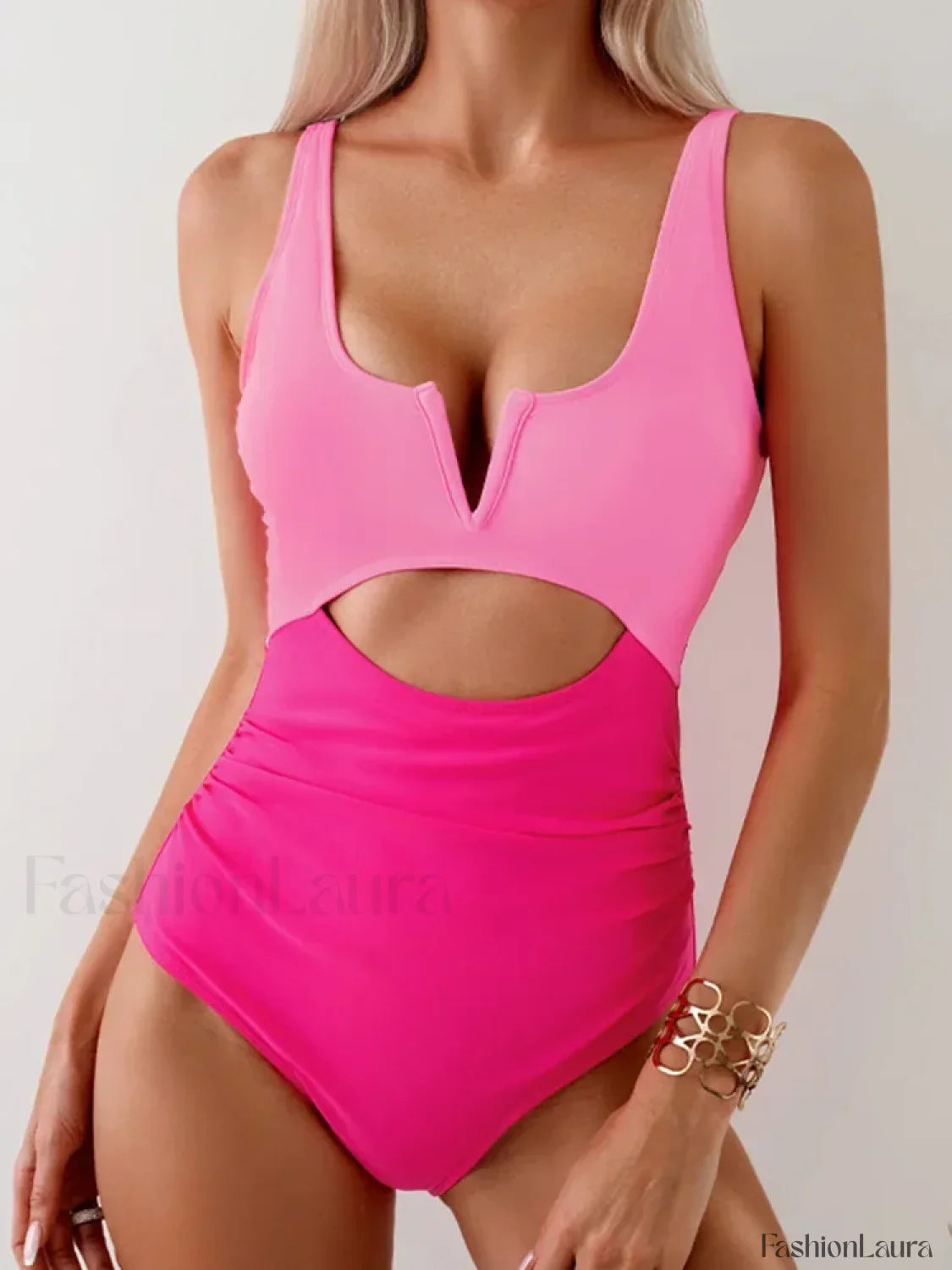 Contrast Color Hollow Out Chic One Piece