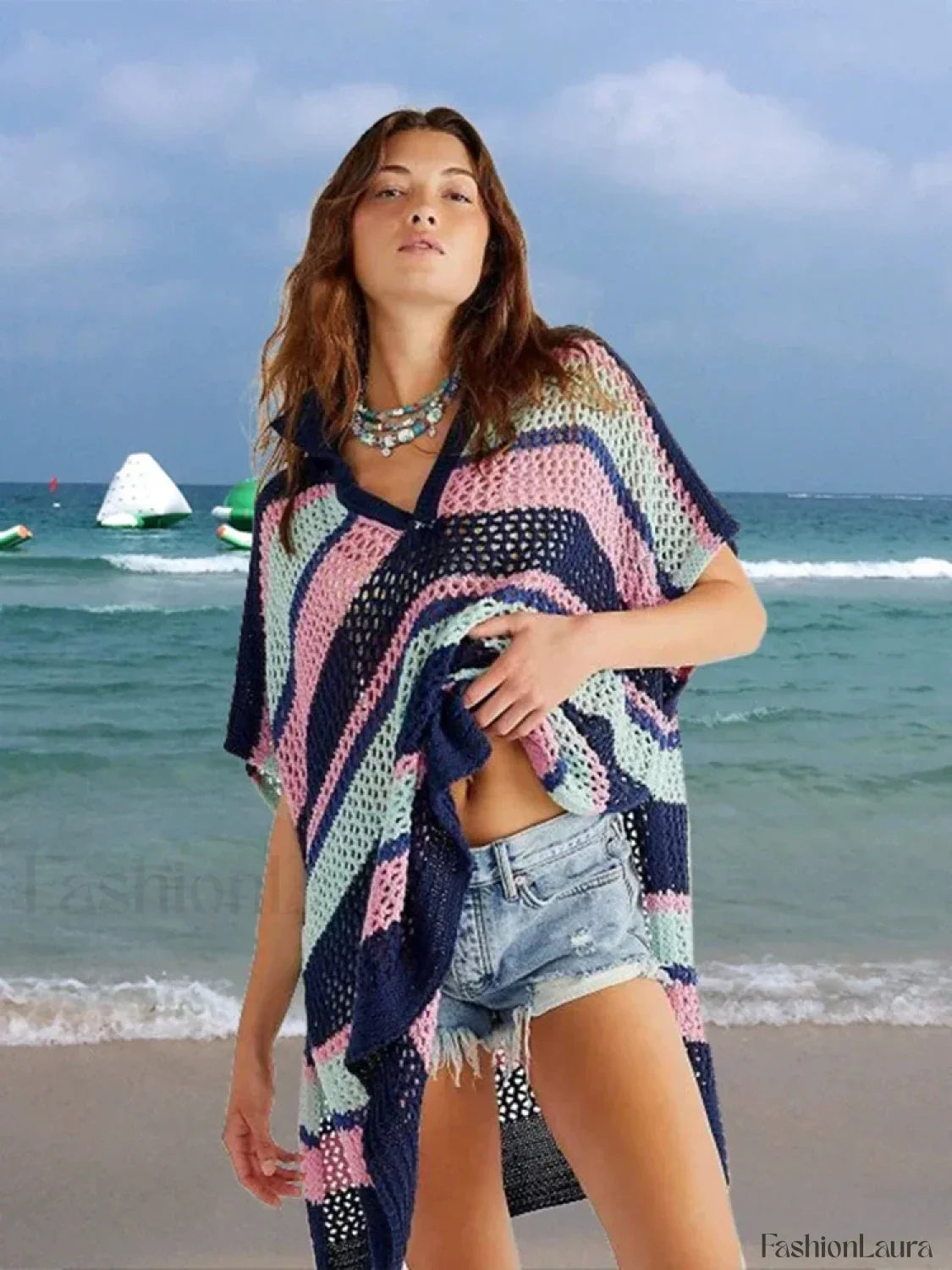 Contrast Color Slit Cut Hollow Cover Up