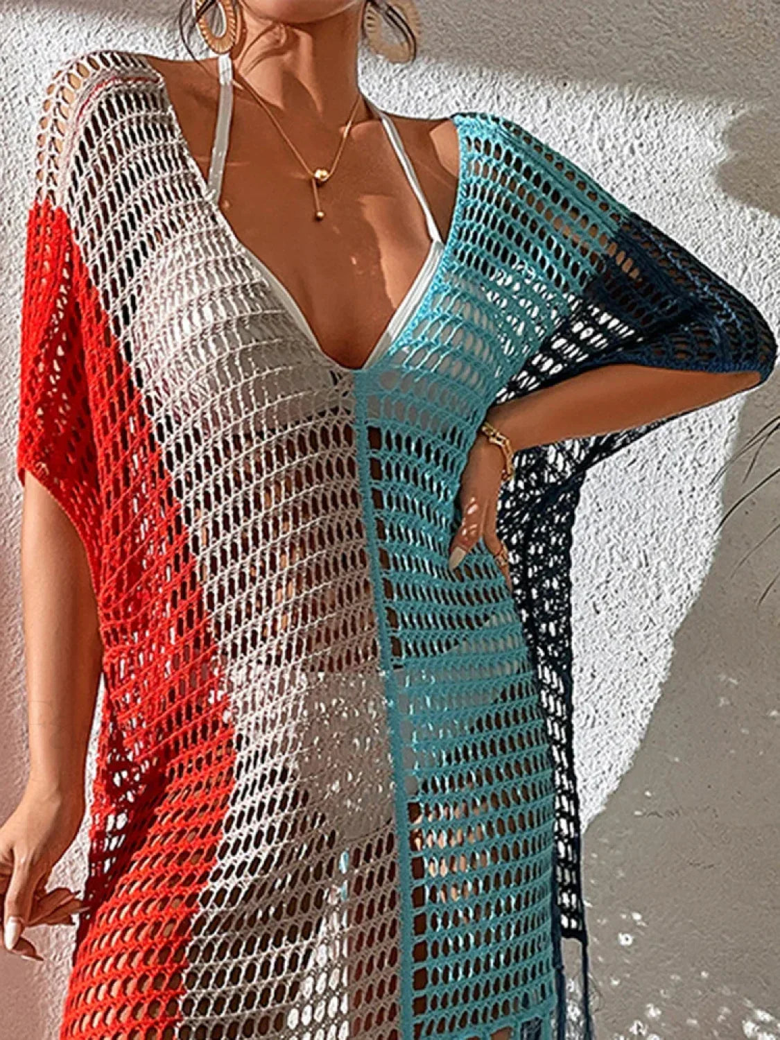 Contrast Color Tassel See Through Cover Up color2 / One Size