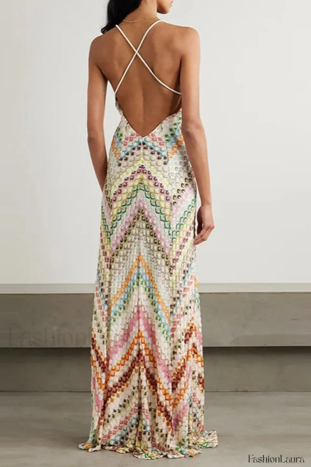 Contrast Color V-Neck Boho Dress