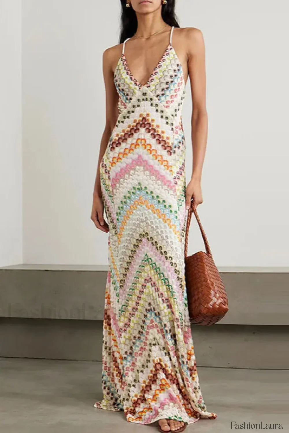 Contrast Color V-Neck Boho Dress