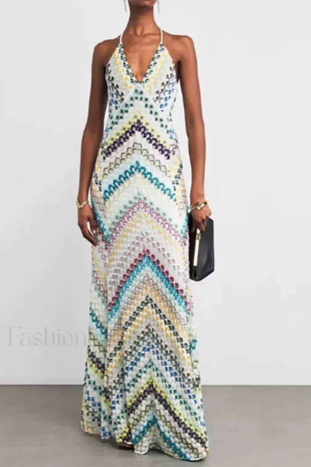 Contrast Color V-Neck Boho Dress