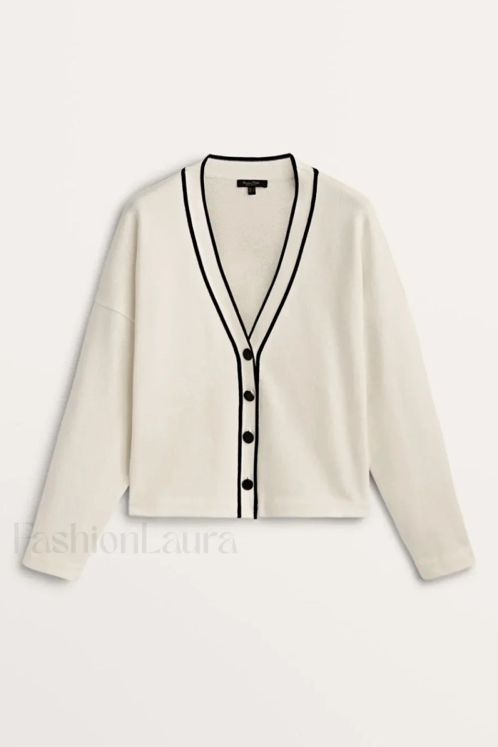 Contrast Knit College Cardigan White / S