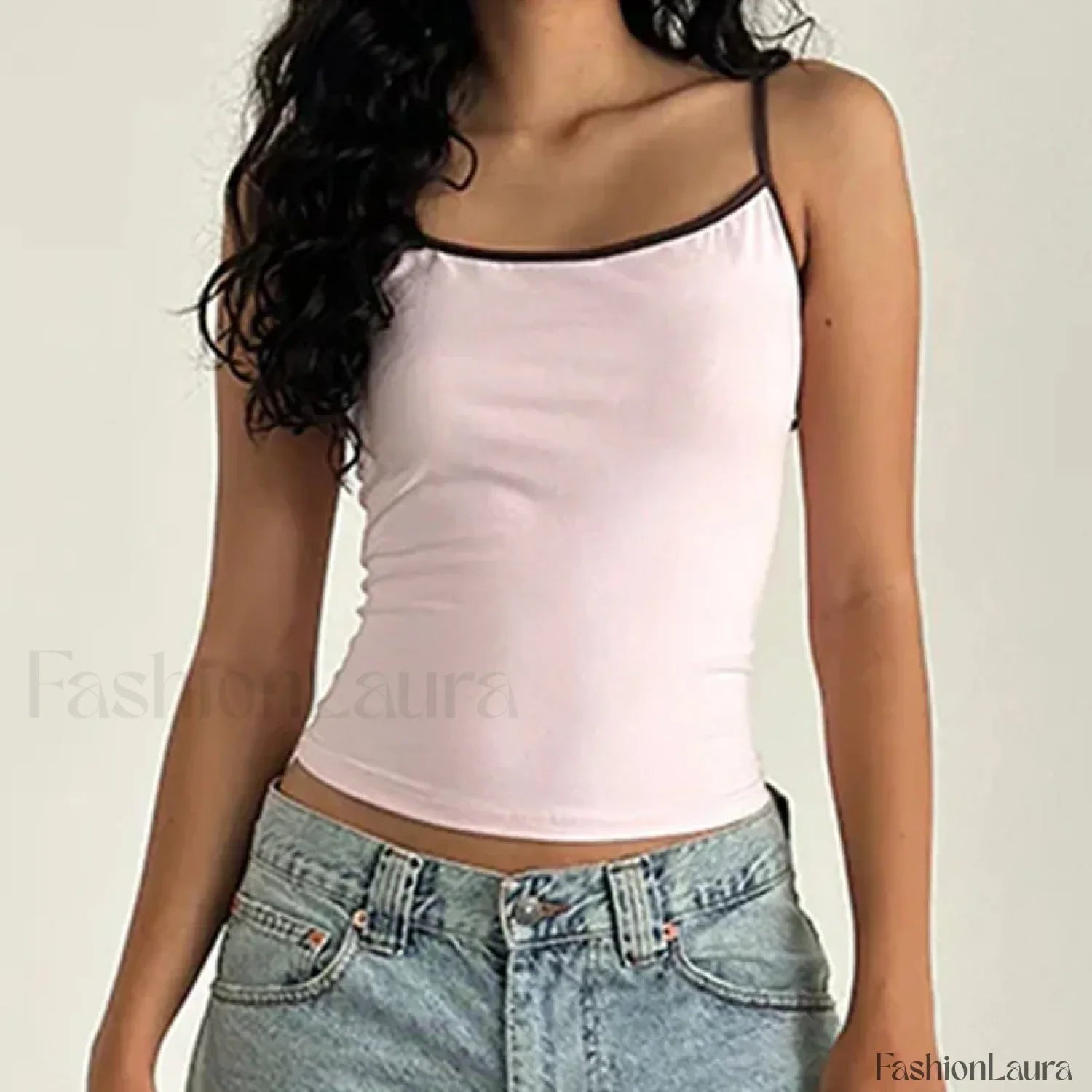 Contrast Spaghetti Strap Crop Top