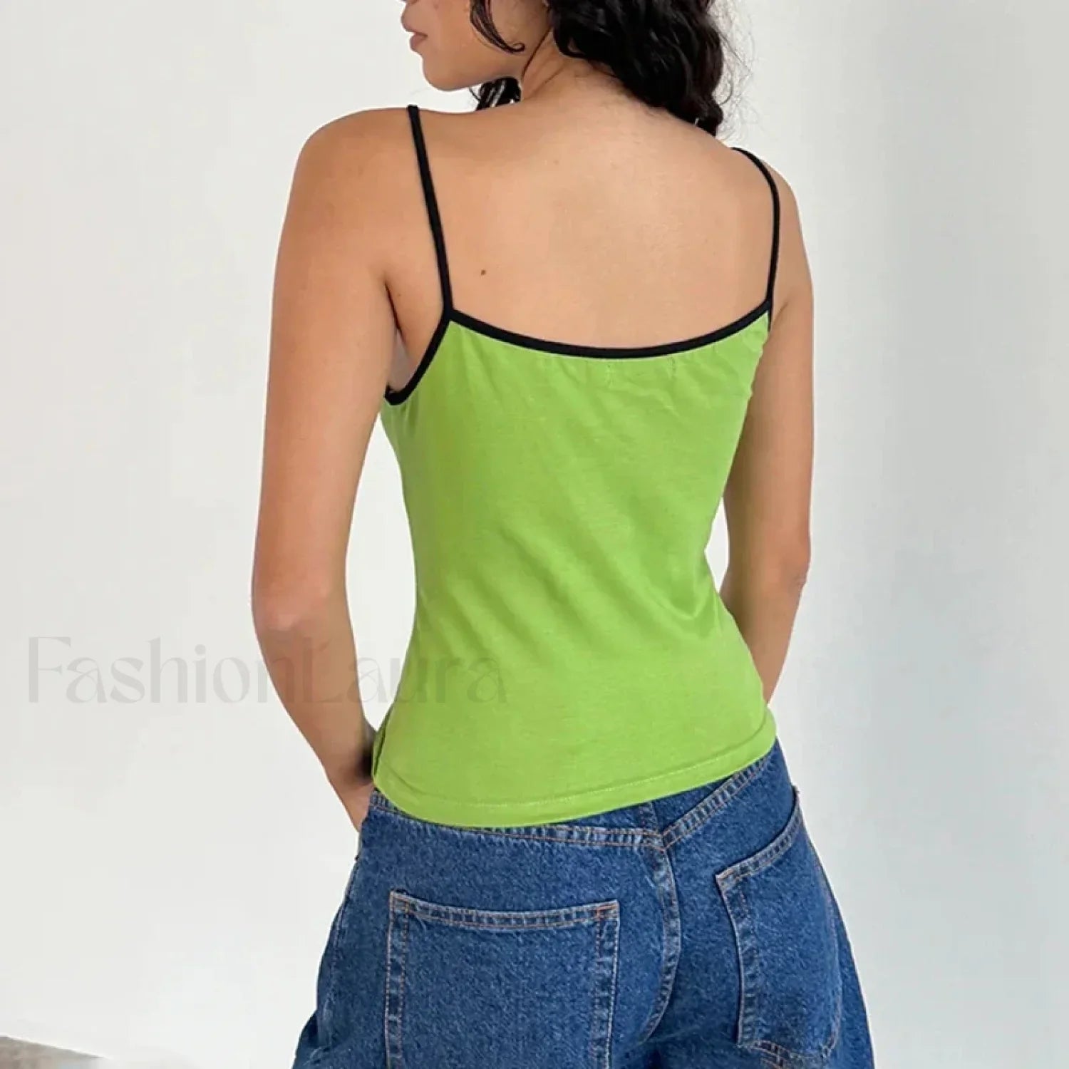 Contrast Spaghetti Strap Crop Top