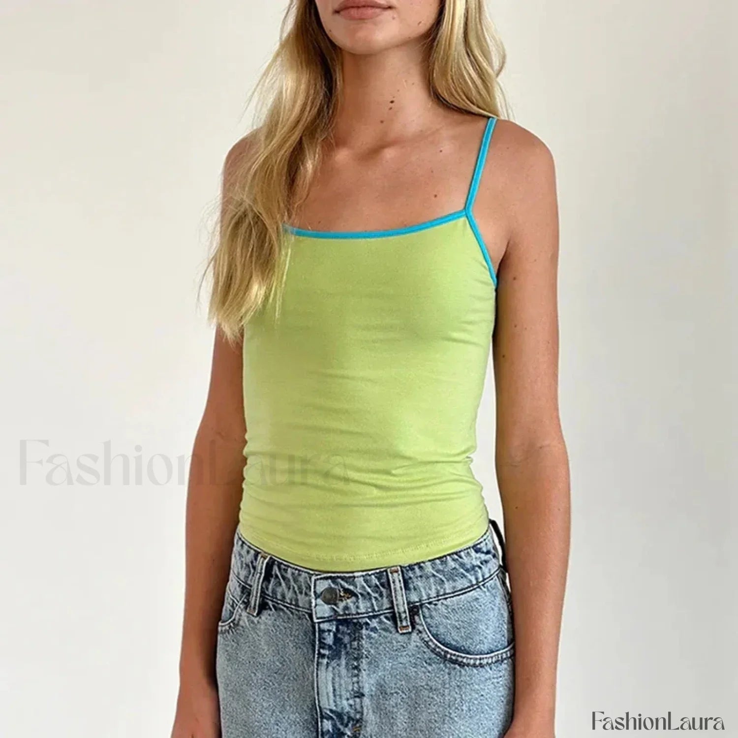 Contrast Spaghetti Strap Crop Top