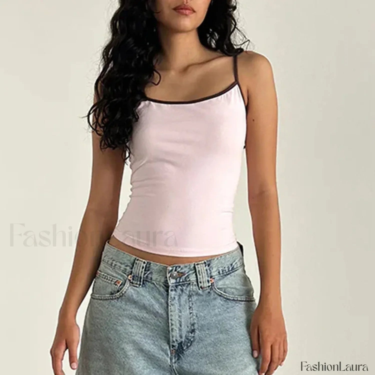 Contrast Spaghetti Strap Crop Top