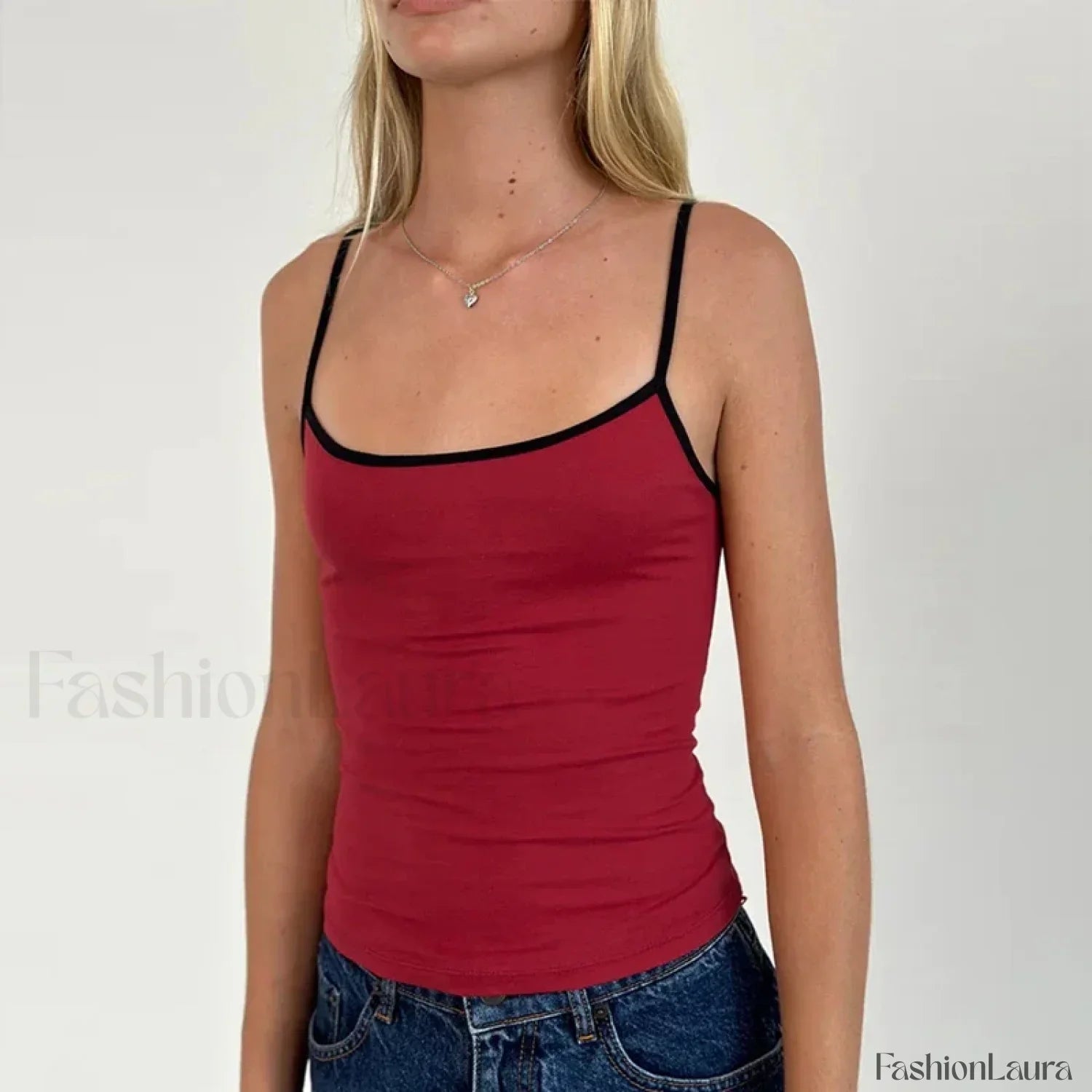 Contrast Spaghetti Strap Crop Top