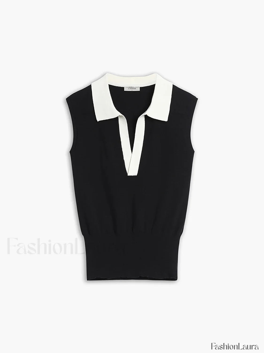 Contrast Trim Collar V-neck Knit Sweater Vest