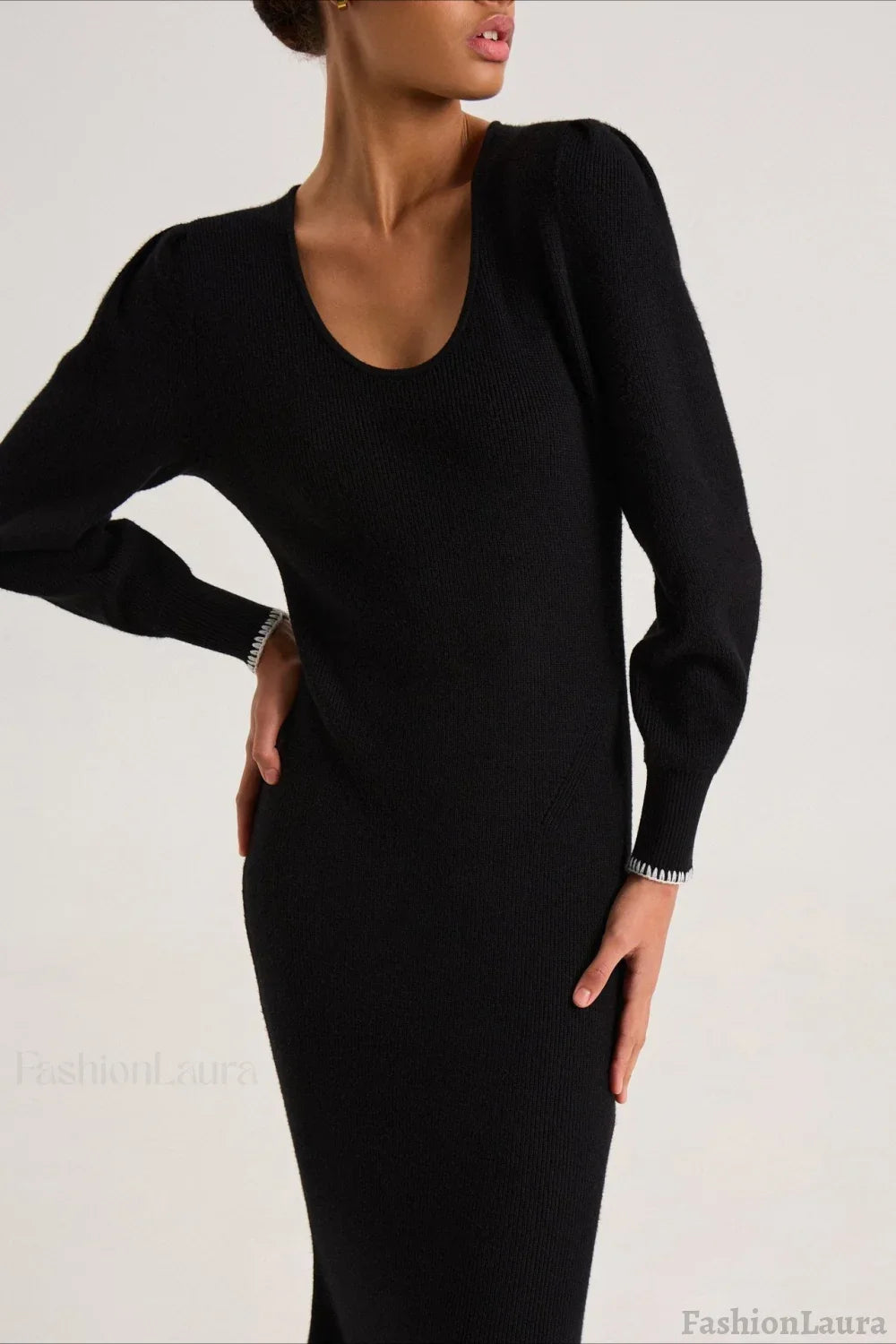 Contrast Trim Ruffle Sweater Dress