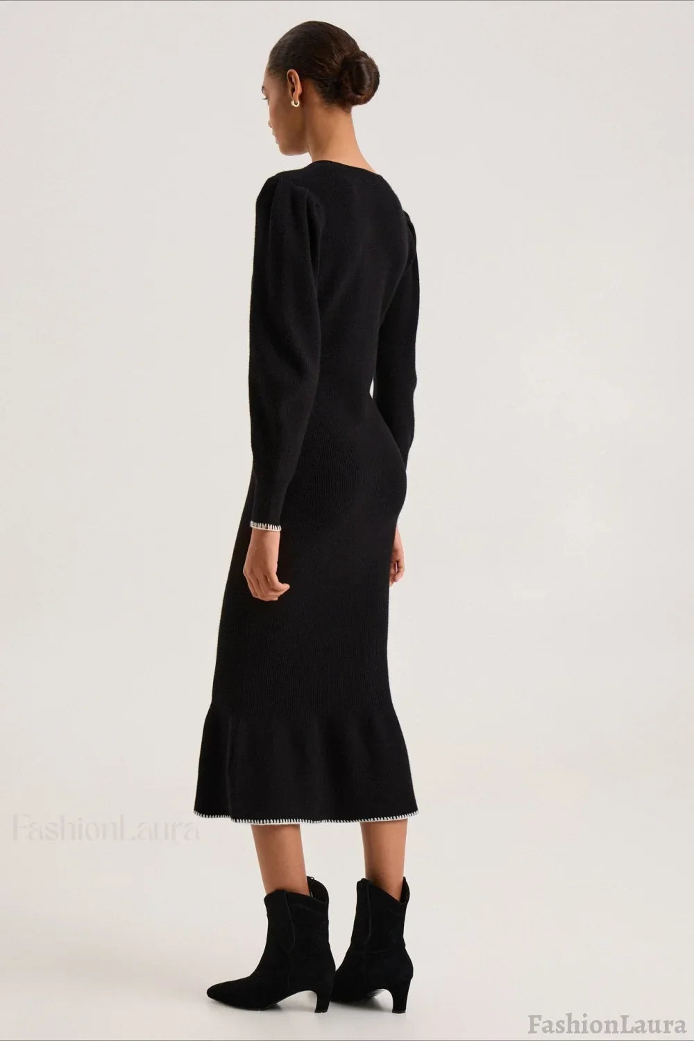 Contrast Trim Ruffle Sweater Dress