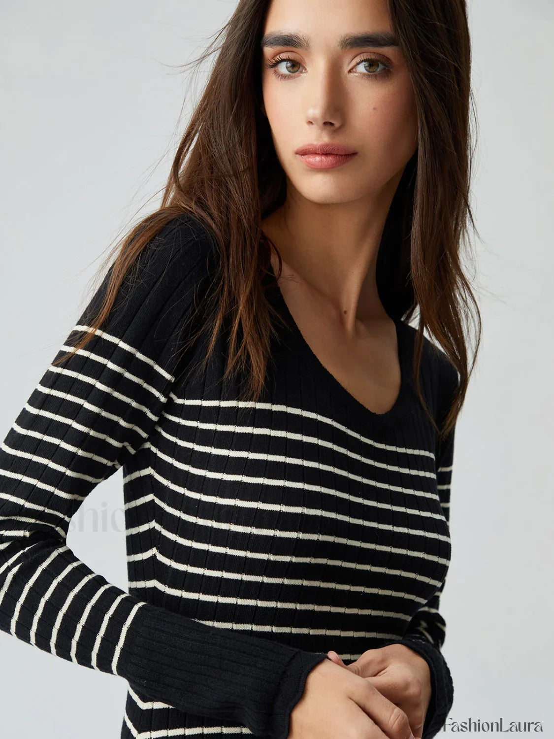 Contrast Trim Striped Crew Modern Neck Knit Sweater Dress