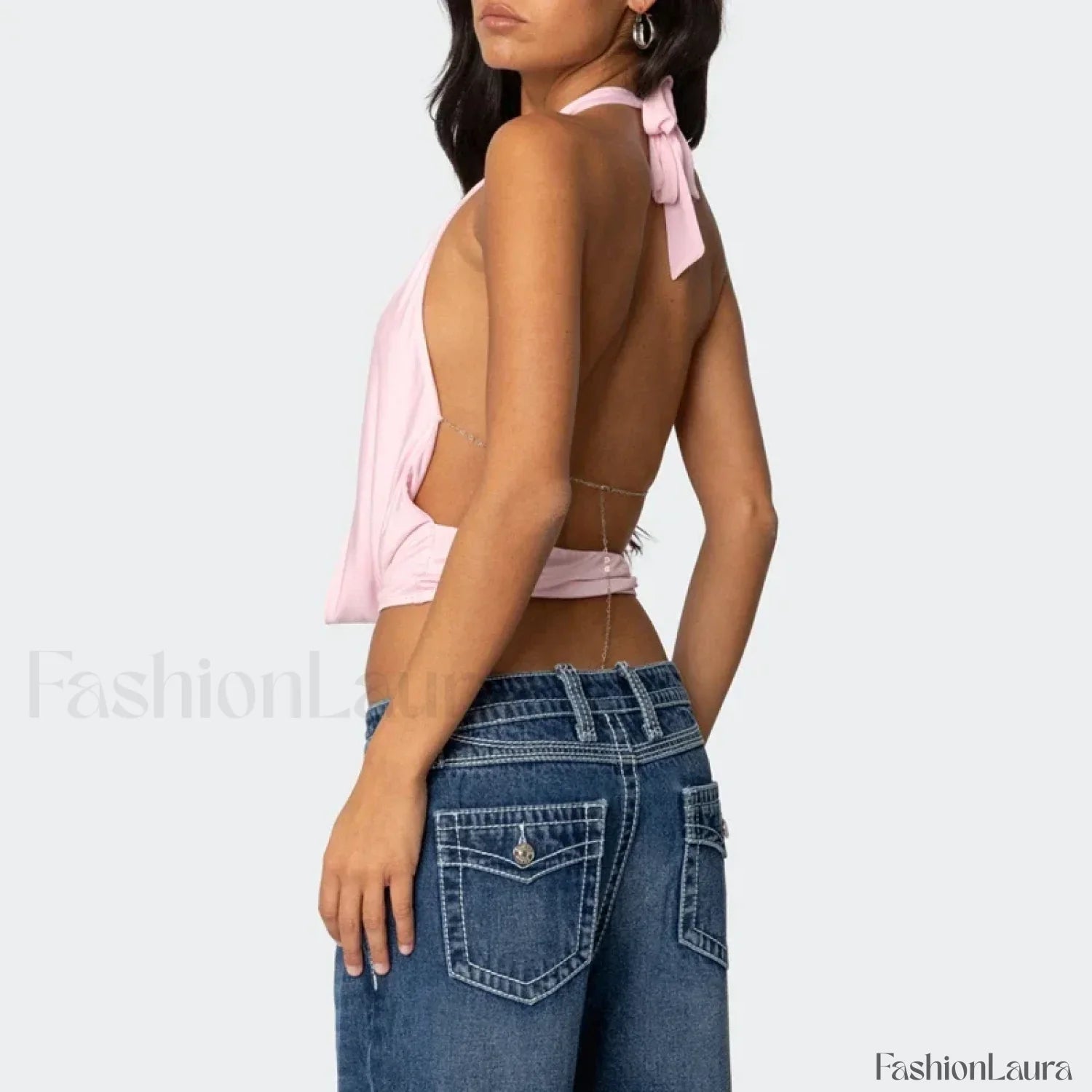 Coquette Deep V-Backless Crop Top