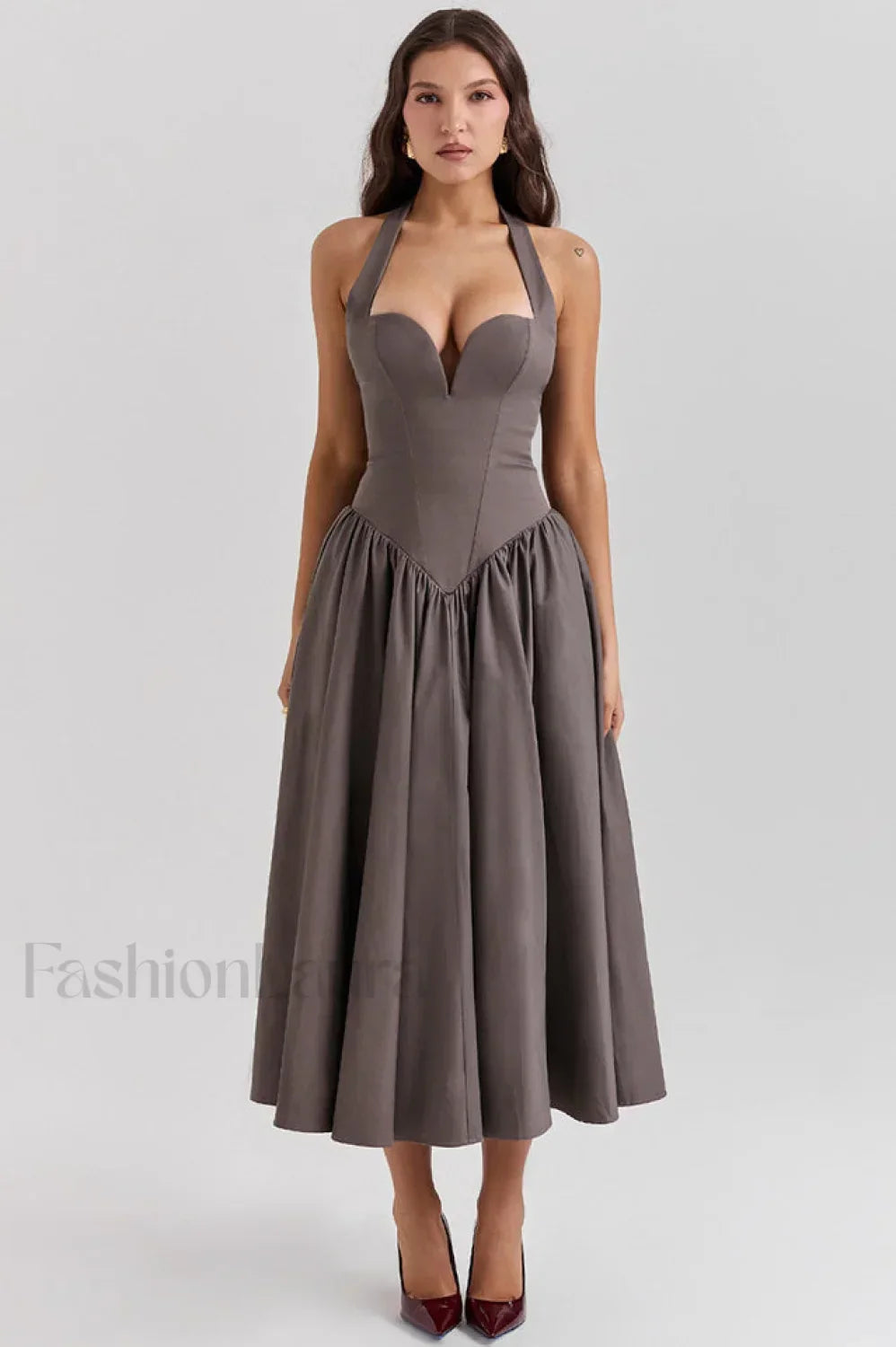 Coquette Scarlet Stylish Halter Midi Dress XS / Gray