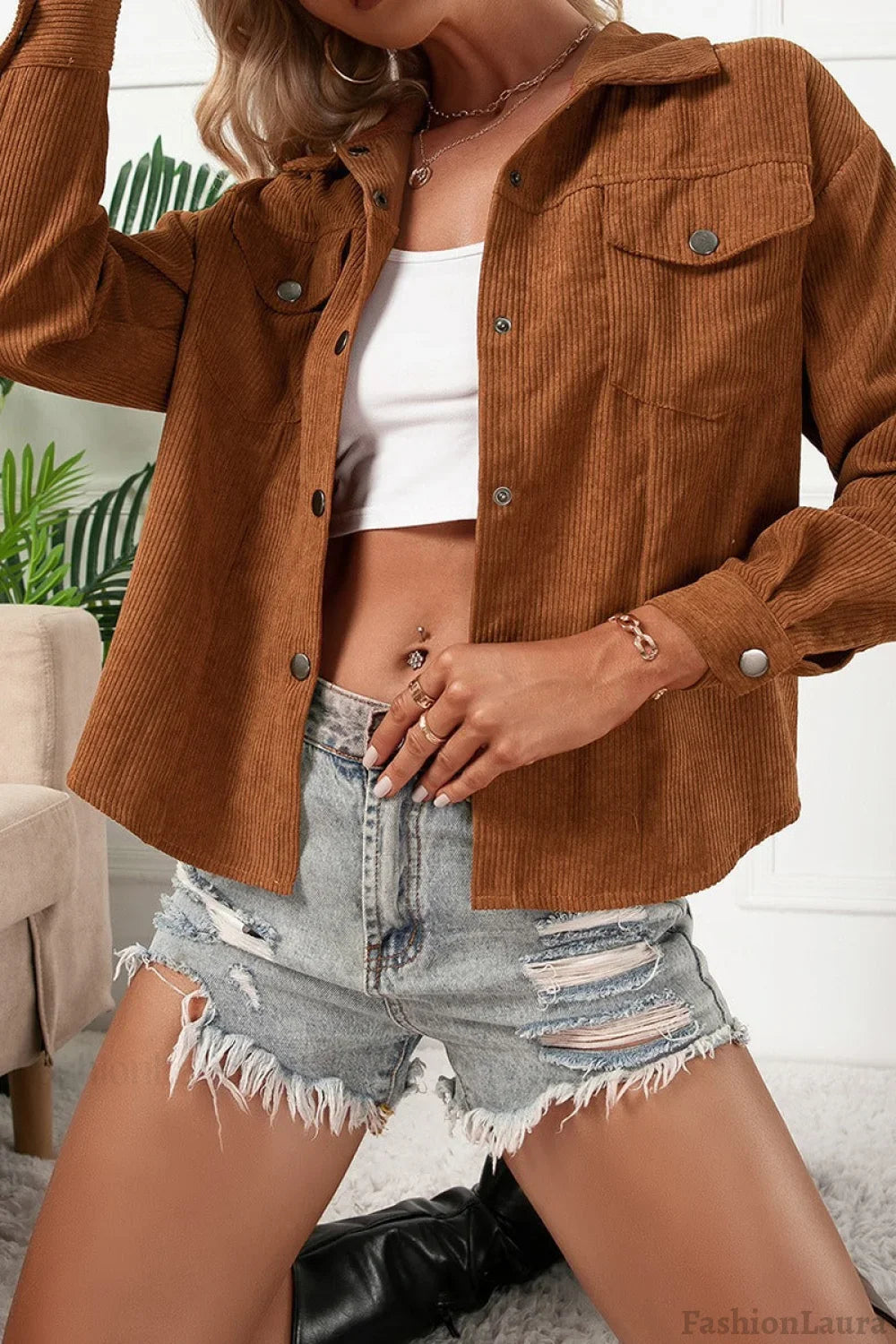 Corduroy Single-Breasted Shirt Jacket