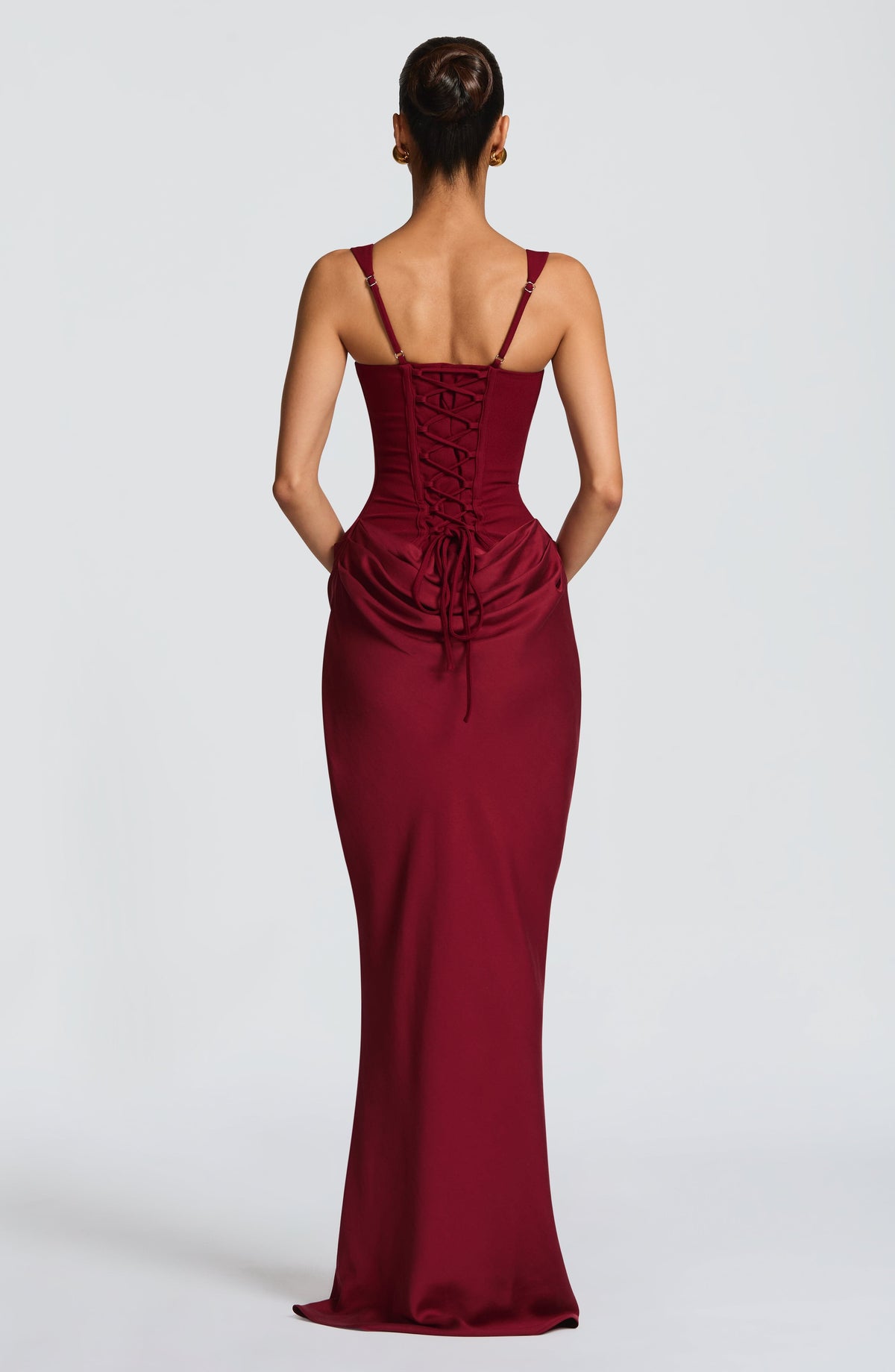 Corset Bodice Square Neck Sleeveless Draped Hip Maxi Dress 3