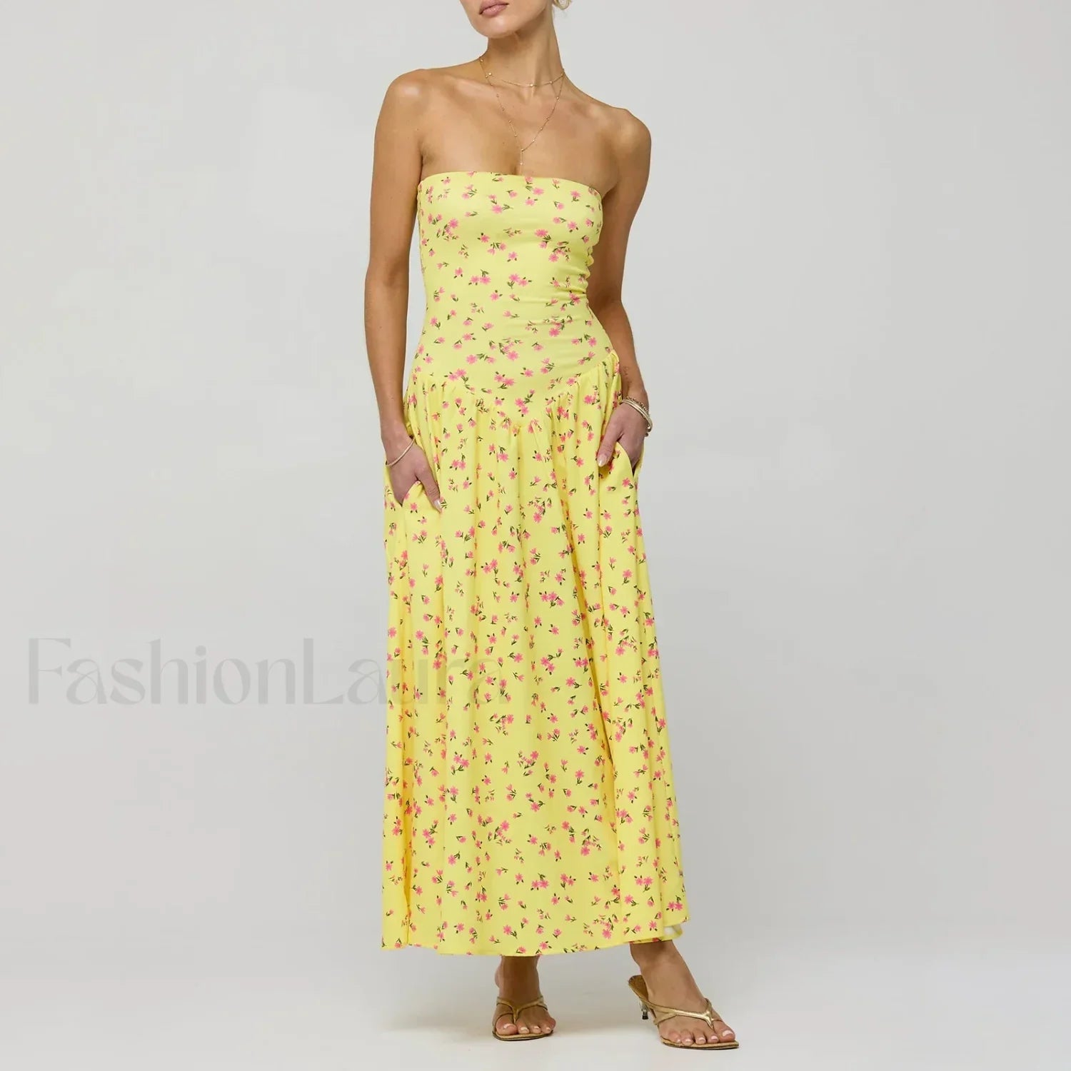Corset Ruffle Midi Dress Yellow / S