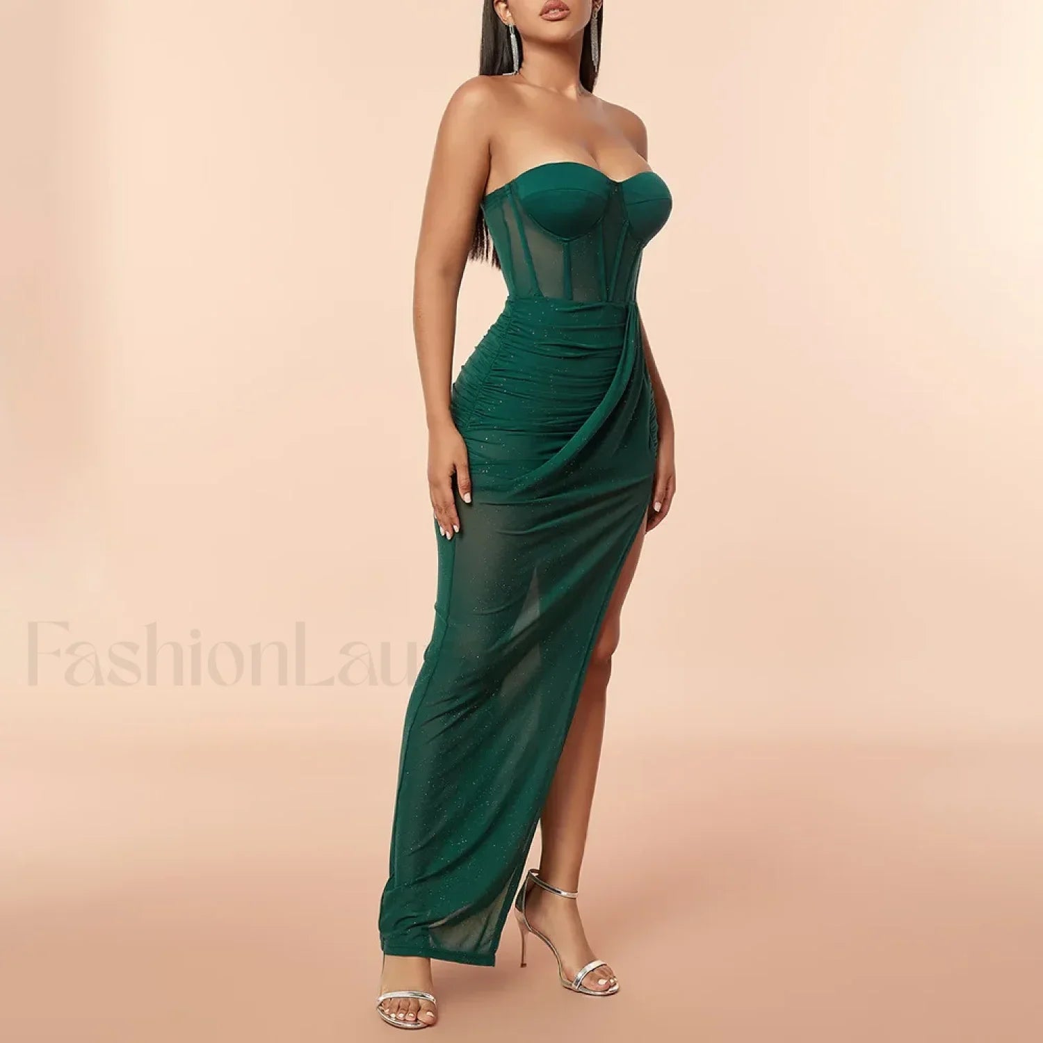 Corset Slit Folds Maxi Dress