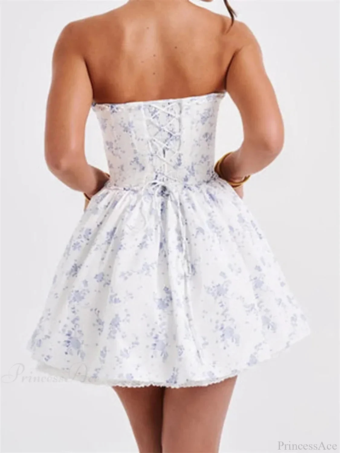 Strapless Sweetheart Lace Up Corset Fit and Flare Mini Dress