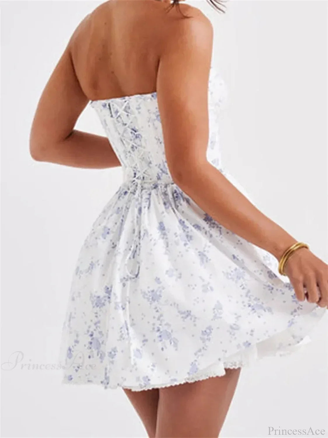 Strapless Sweetheart Lace Up Corset Fit and Flare Mini Dress