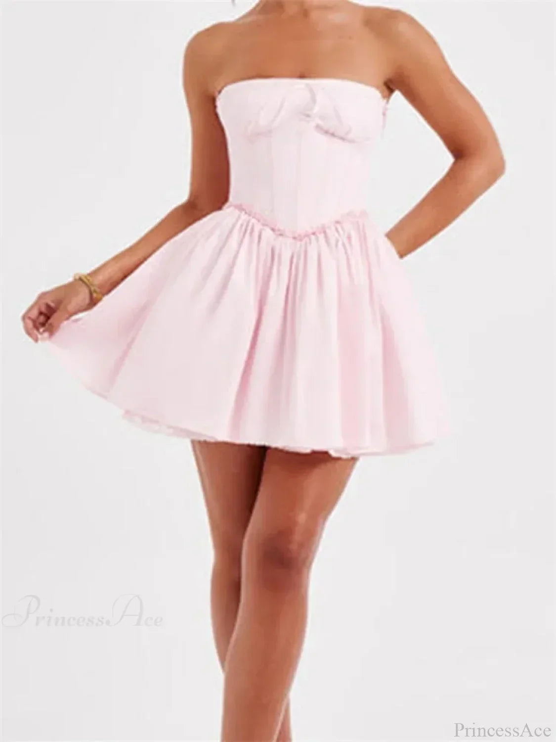 Strapless Sweetheart Lace Up Corset Fit and Flare Mini Dress