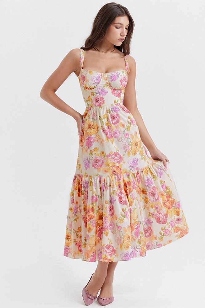 Premium Guadalupe Flared Midi Dress with Print Chic Silhouette Collection