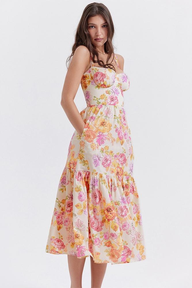 Premium Guadalupe Flared Midi Dress with Print Chic Silhouette Collection