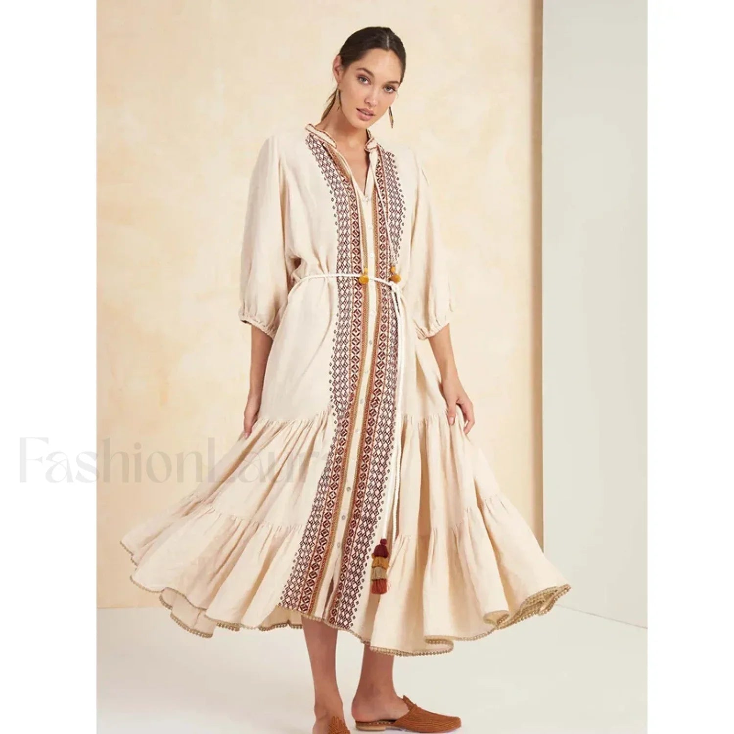 Cotton Flare-Sleeve Boho Dress