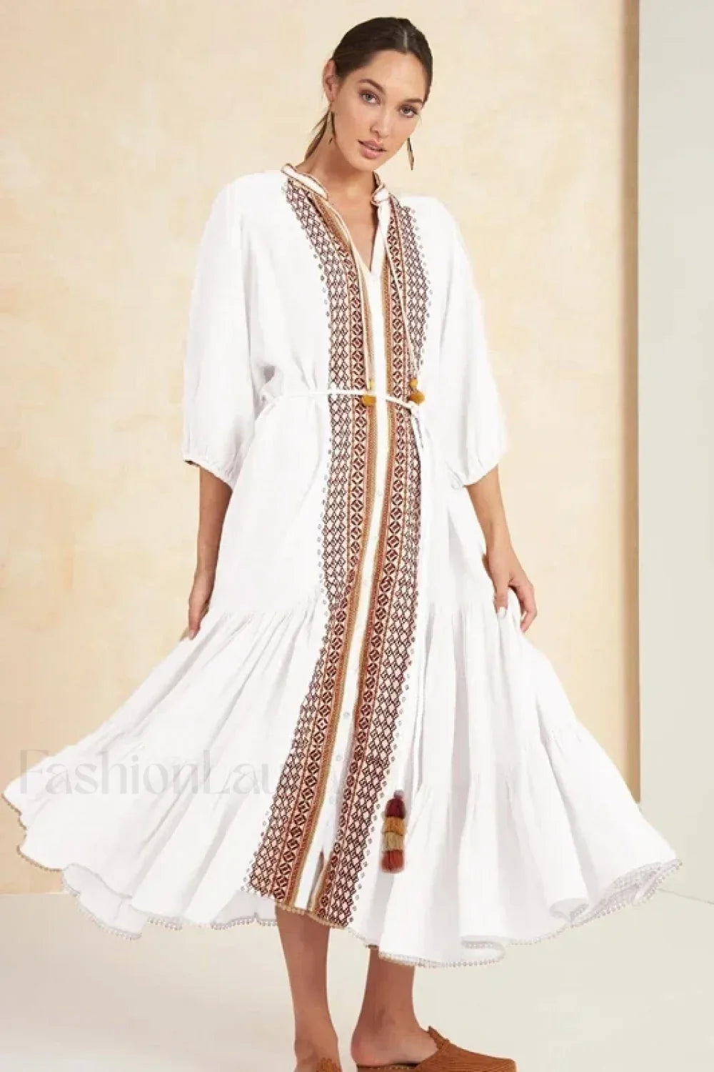 Cotton Flare-Sleeve Boho Dress