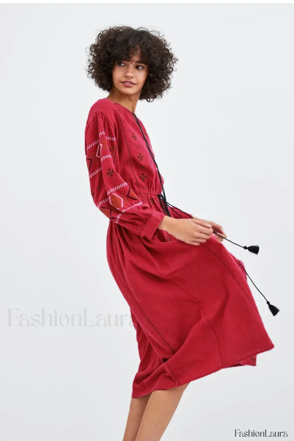 Cotton Floral Tassel Boho Dress