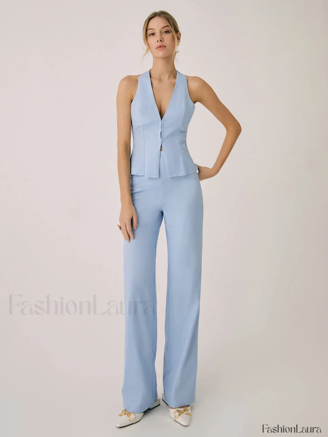 Cotton & Linen Vest Modern With Straight Leg Pants Set