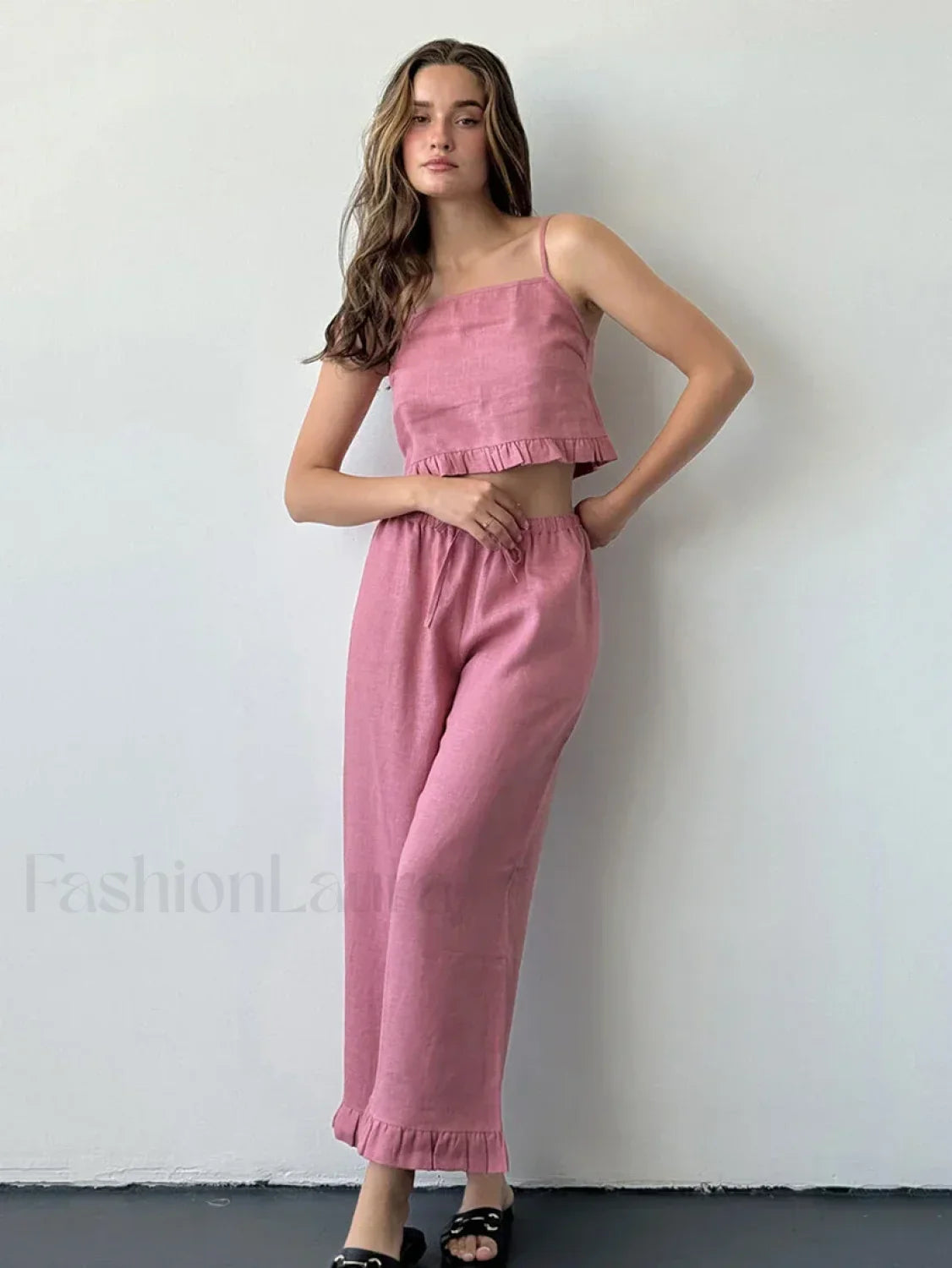 Cotton Strap Pajama Pants Two Piece Set