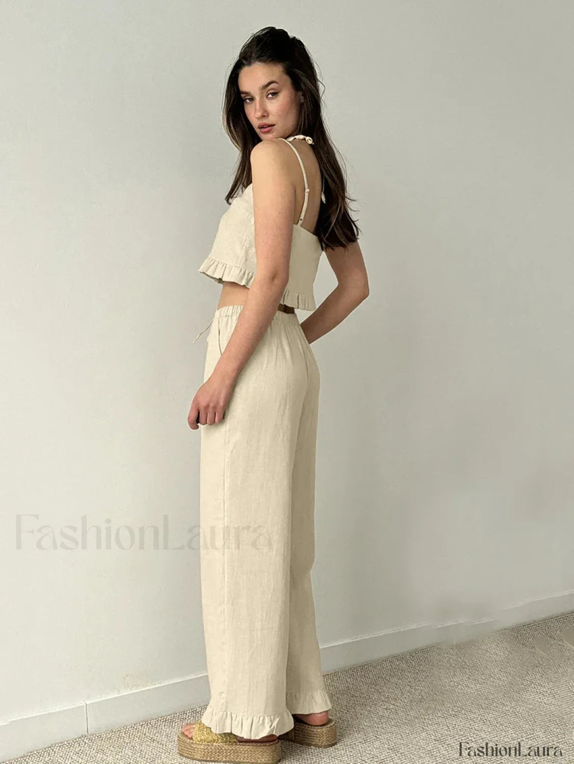 Cotton Strap Pajama Pants Two Piece Set