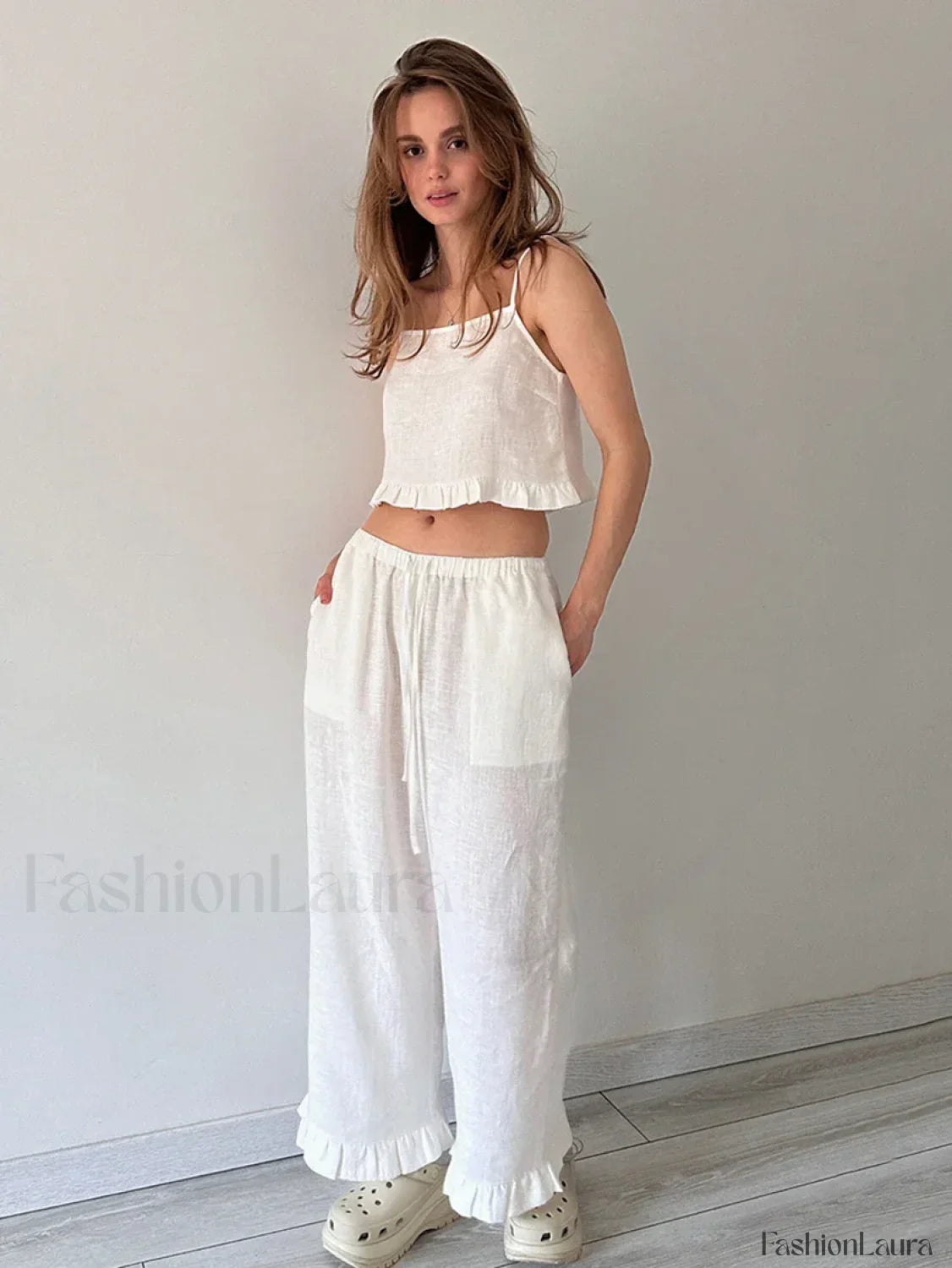 Cotton Strap Pajama Pants Two Piece Set
