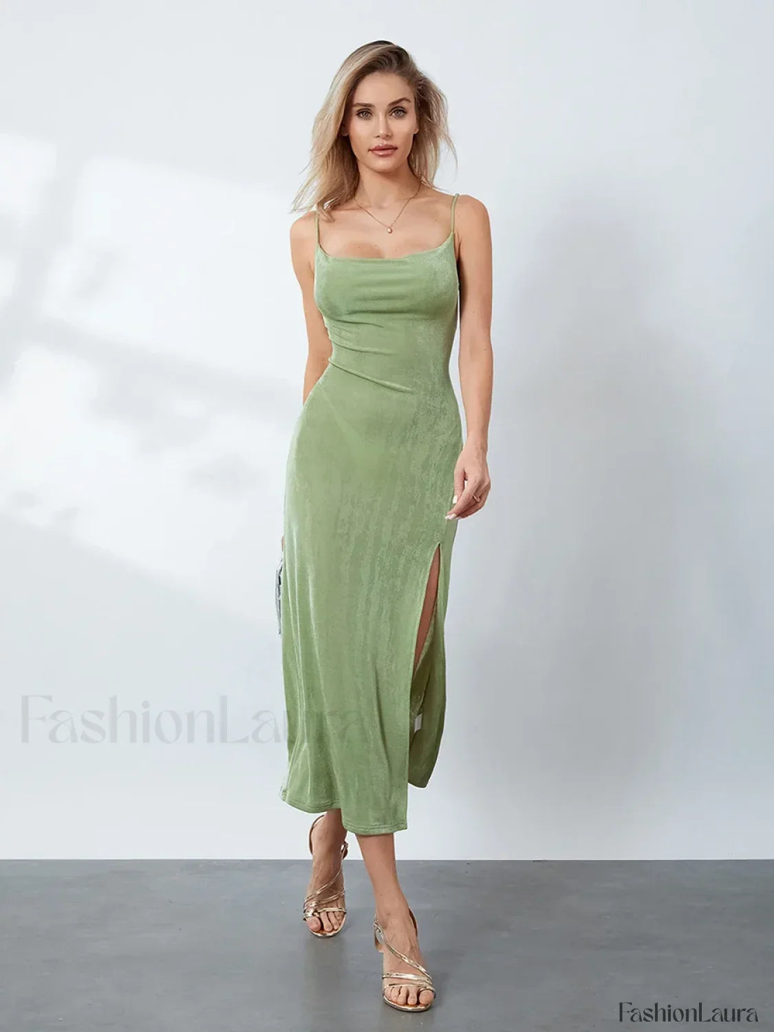 Cowl-Neck Slip Midi Dress