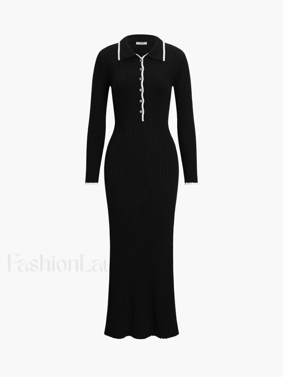 Creamy Flatwhite Contrast Trendy Trim Long Sweater Dress