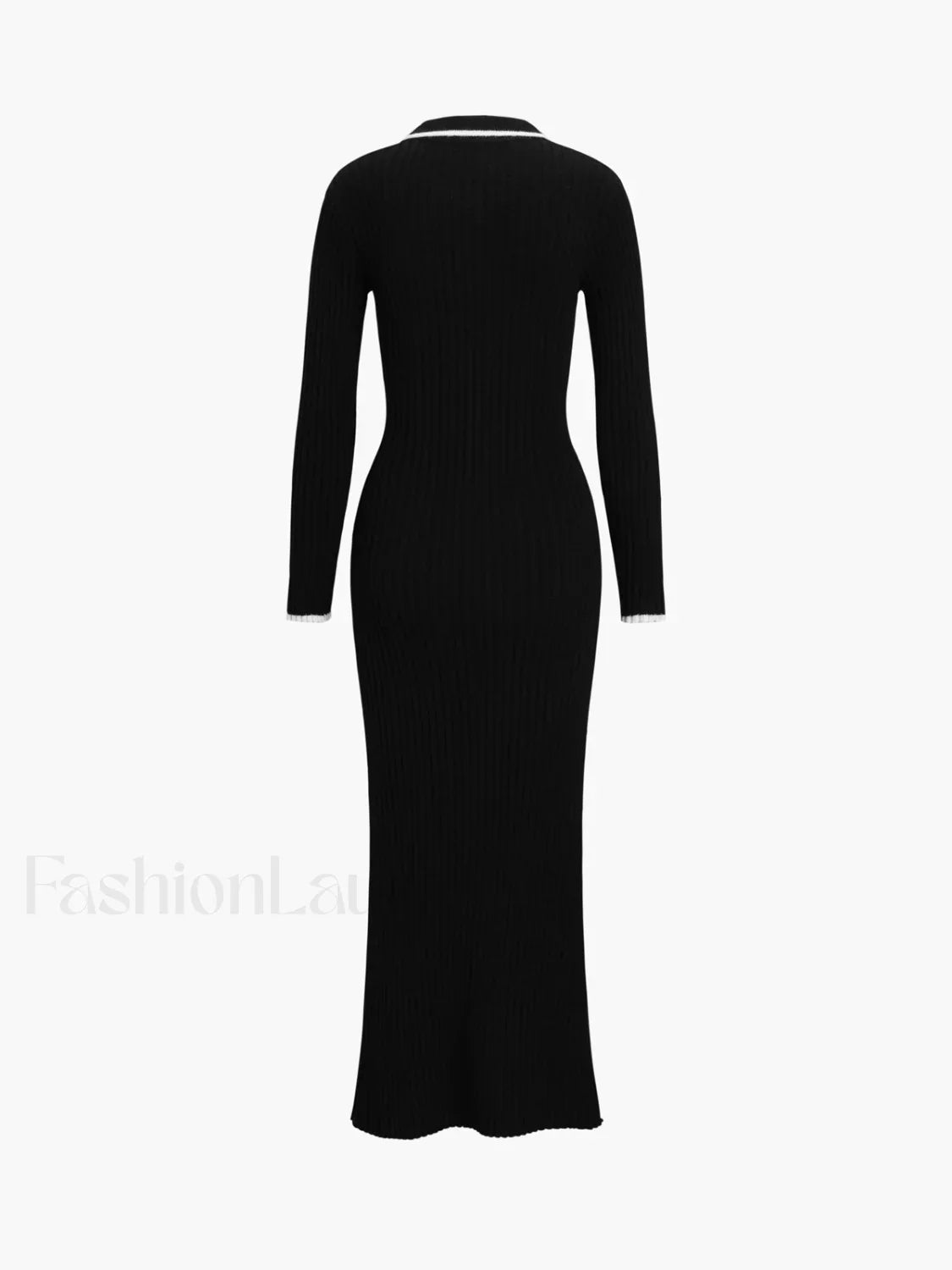 Creamy Flatwhite Contrast Trendy Trim Long Sweater Dress