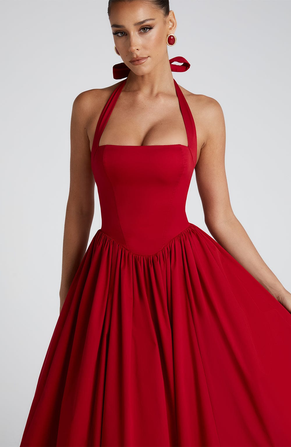 Halter Neck Bow Back Corset Bodice Tulle Petticoat Swing Midi Dress 8