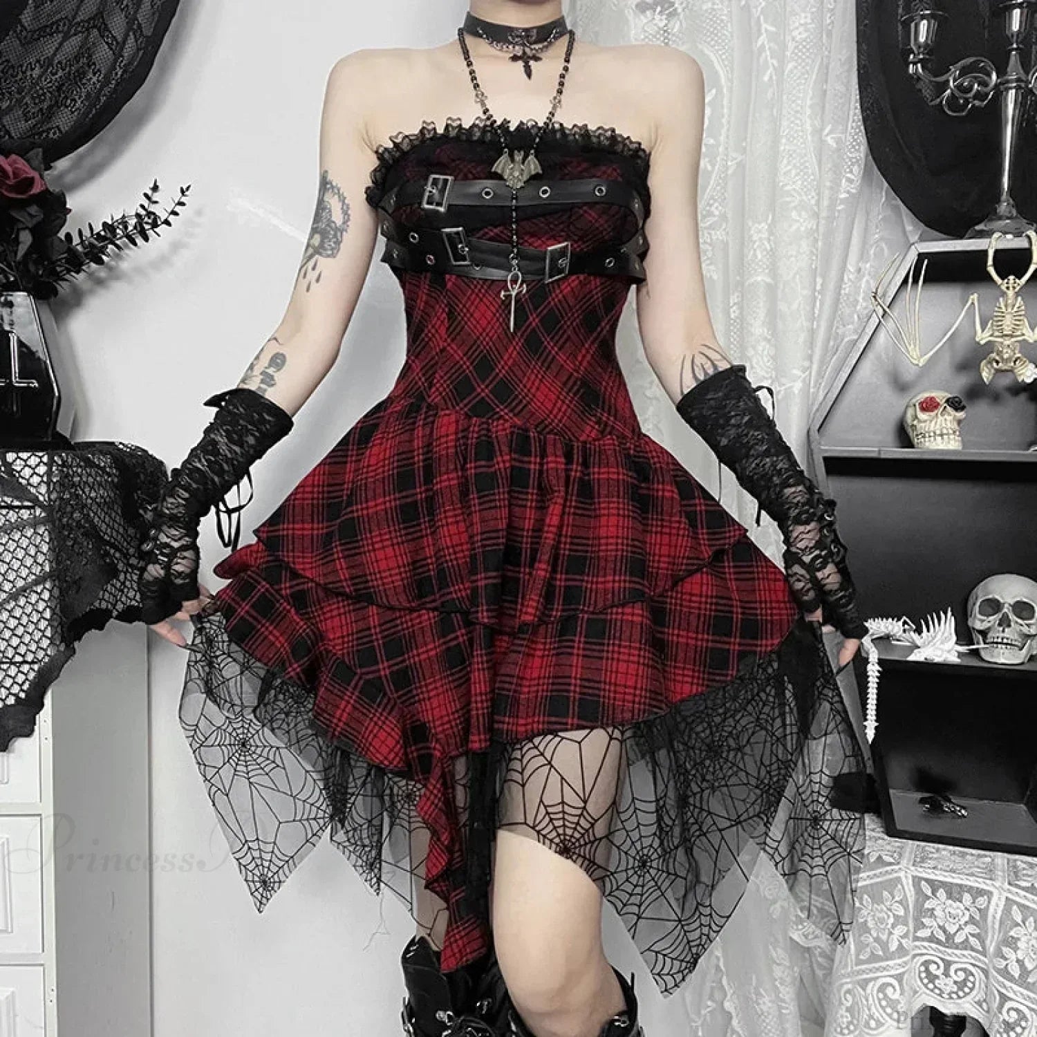 Crimson Folded Tied-up Tiny Gown Red / S