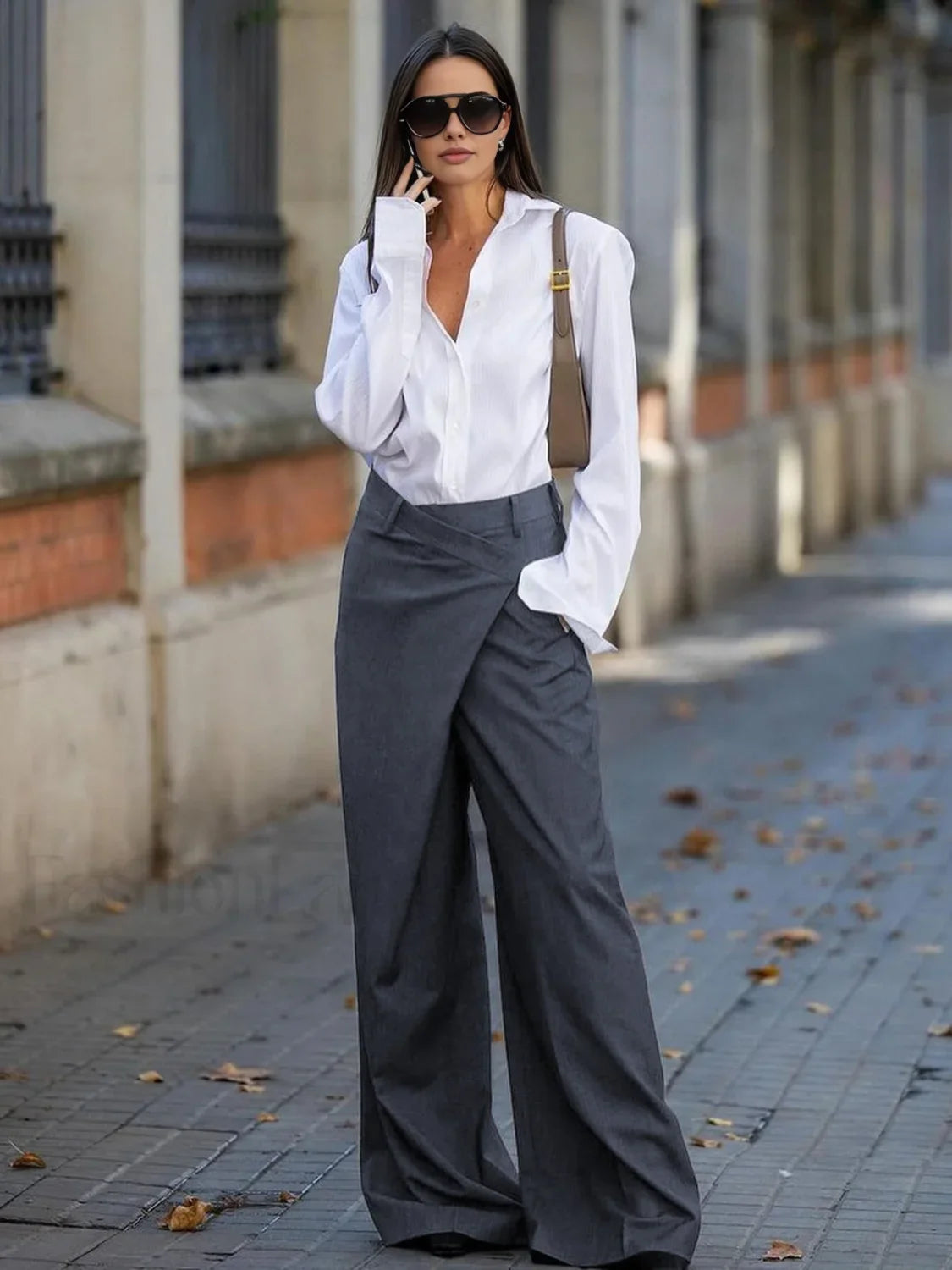 Criss Cross Graceful Wide Leg Pants Grey / XS Pants