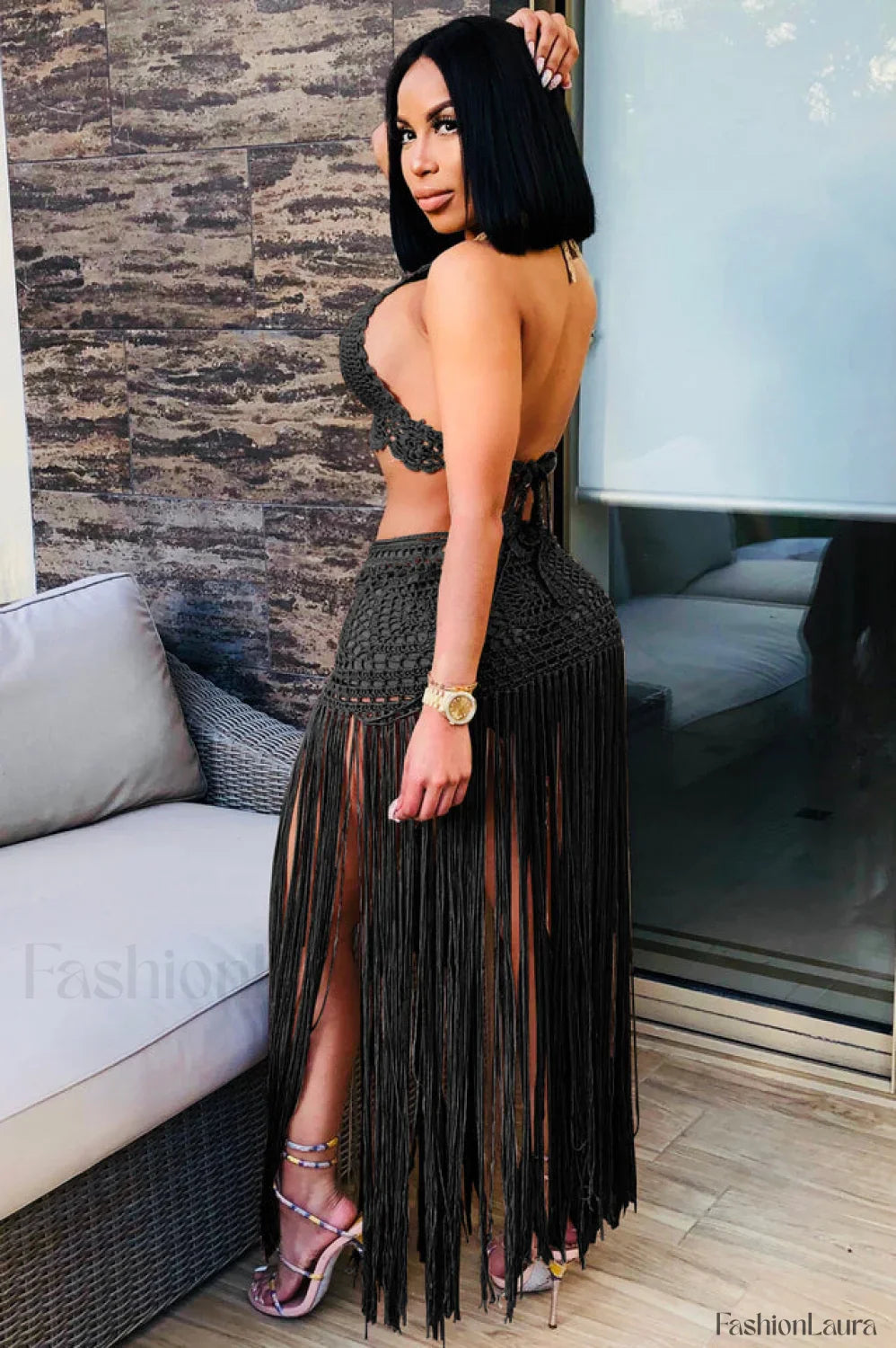 Crochet Bralette + Charming Tassel Maxi Skirt Set