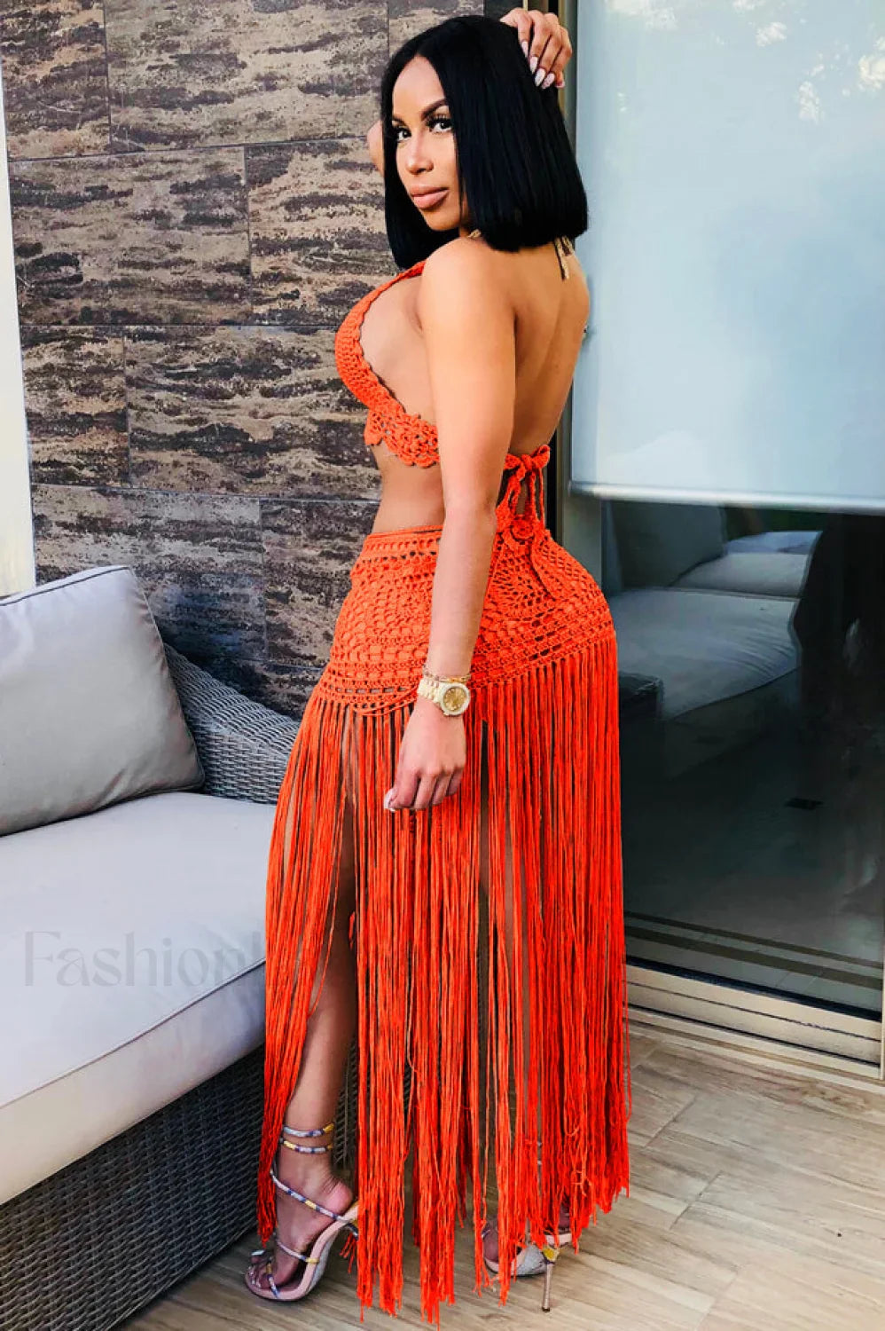 Crochet Bralette + Charming Tassel Maxi Skirt Set