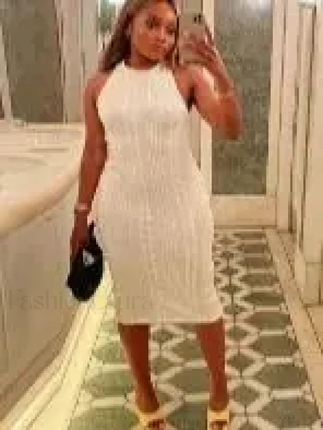 Crochet Sweater Midi Dress WHITE / S