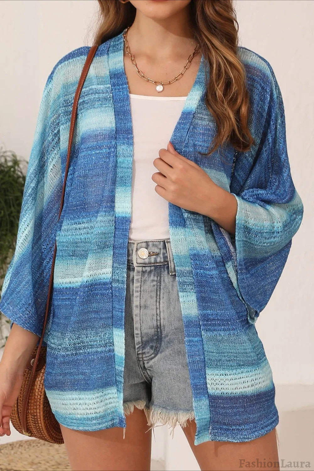 Crochet Tie Dye Relaxed Cardigan S / Blue