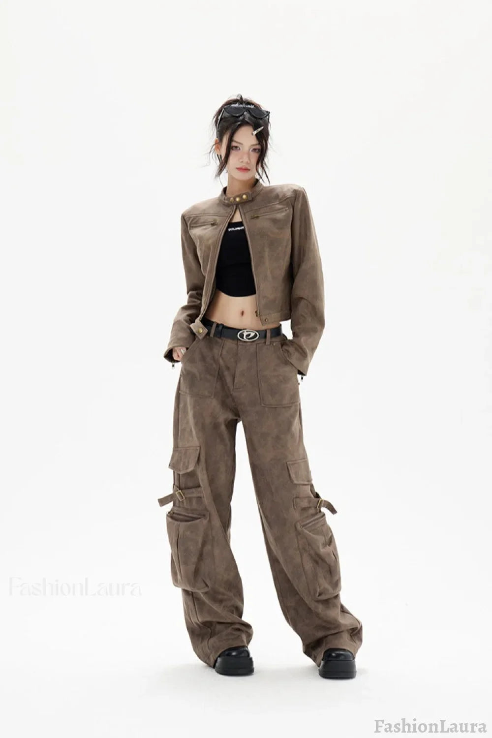 Cropped Biker Style Leather Jacket