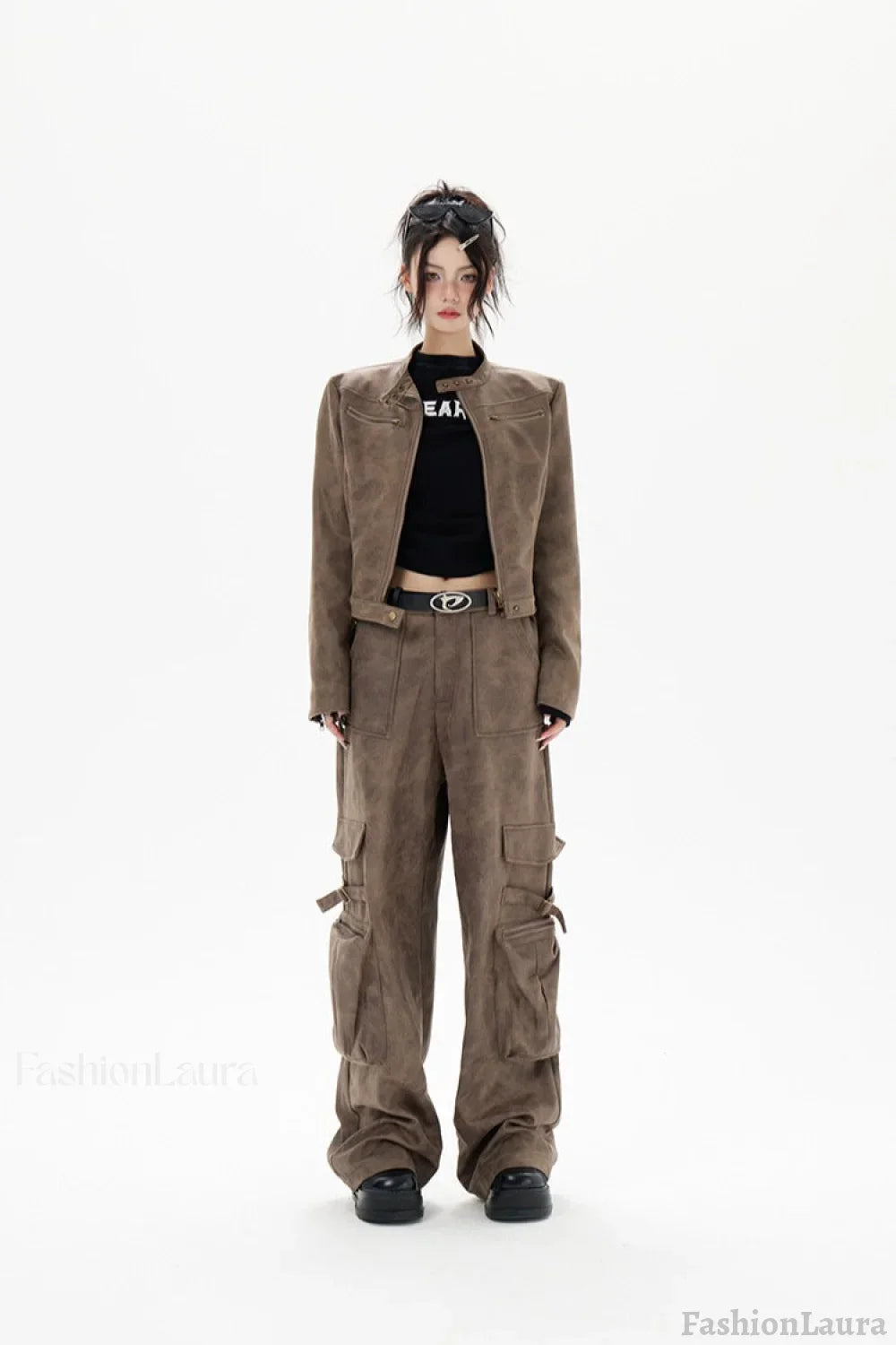 Cropped Biker Style Leather Jacket