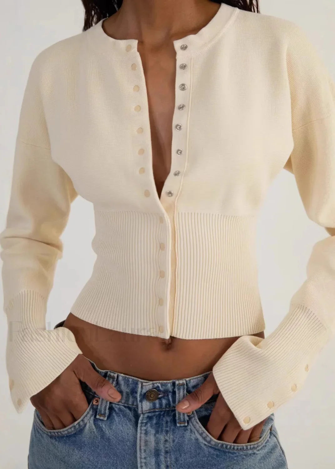 Cropped Button-Up Knit Sweater